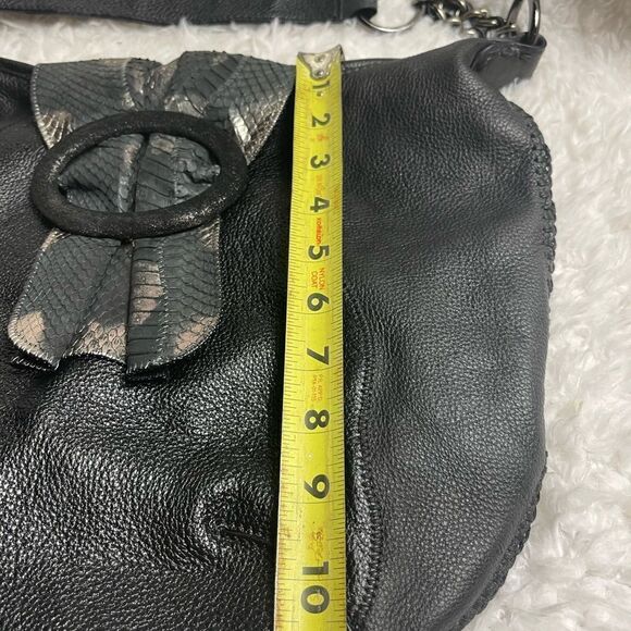 CHI By Carlos Falchi Black Leather Snake Skin  metallic strap Hobo shoul… - Picture 12 of 15